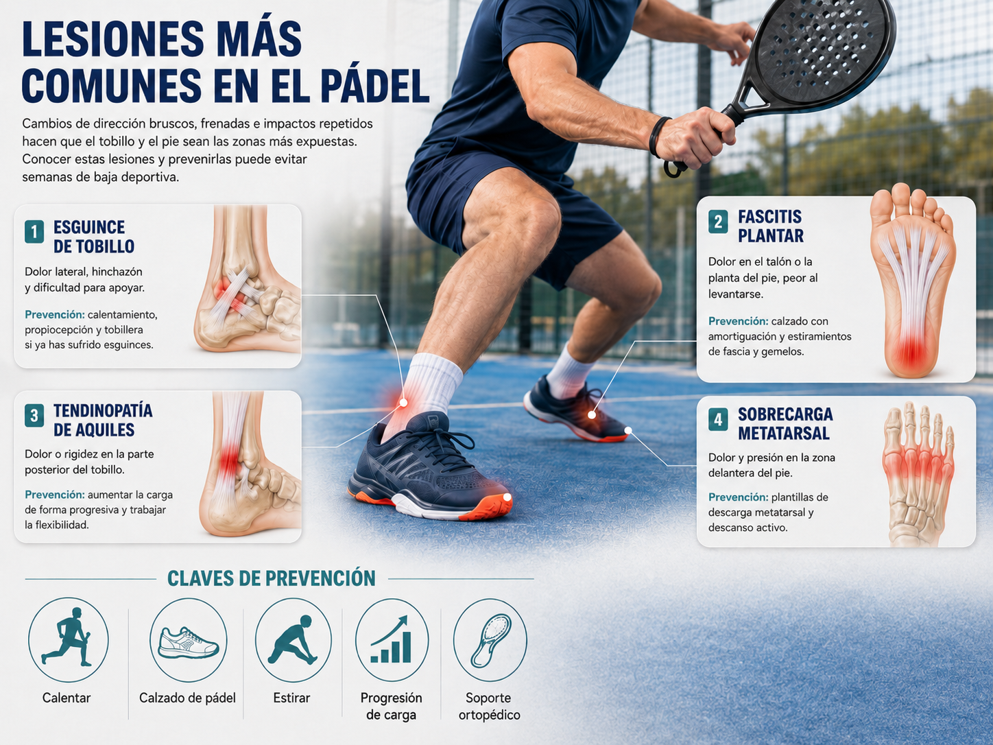 Anatomía del tobillo y zona de esguince en el pádel