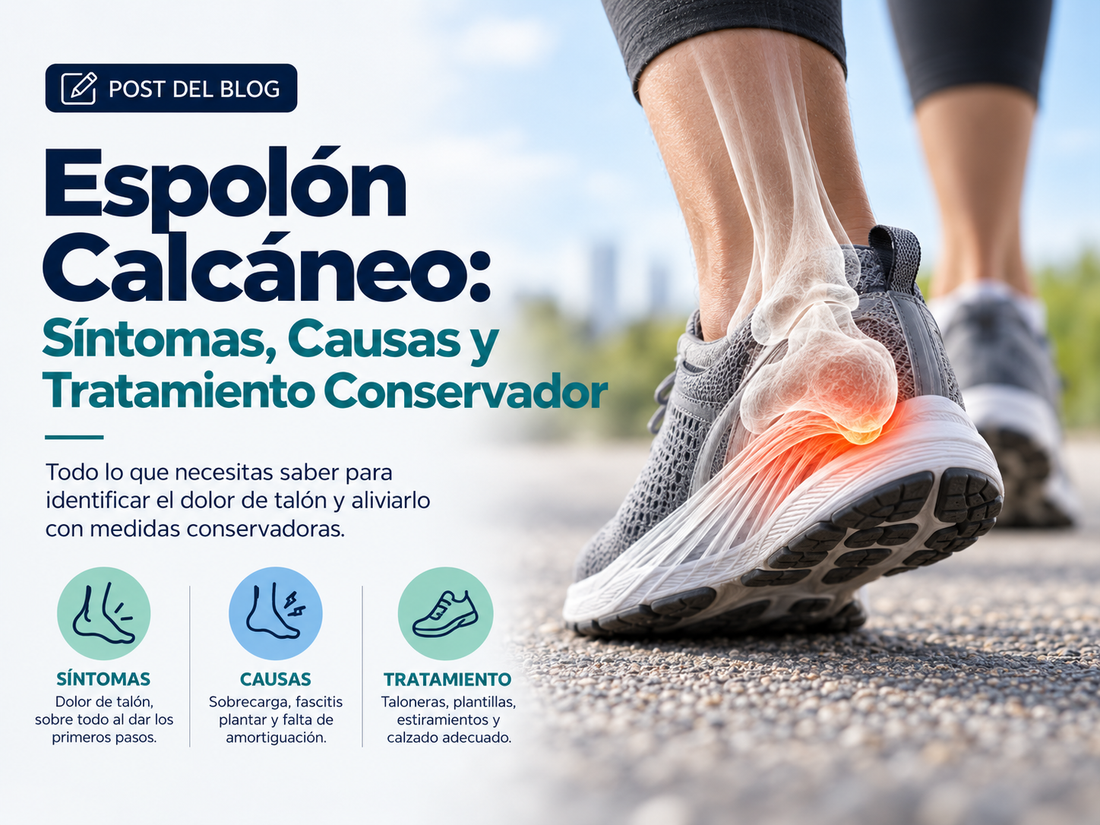 Talón de corredor con la zona del dolor resaltada para ilustrar el espolón calcáneo