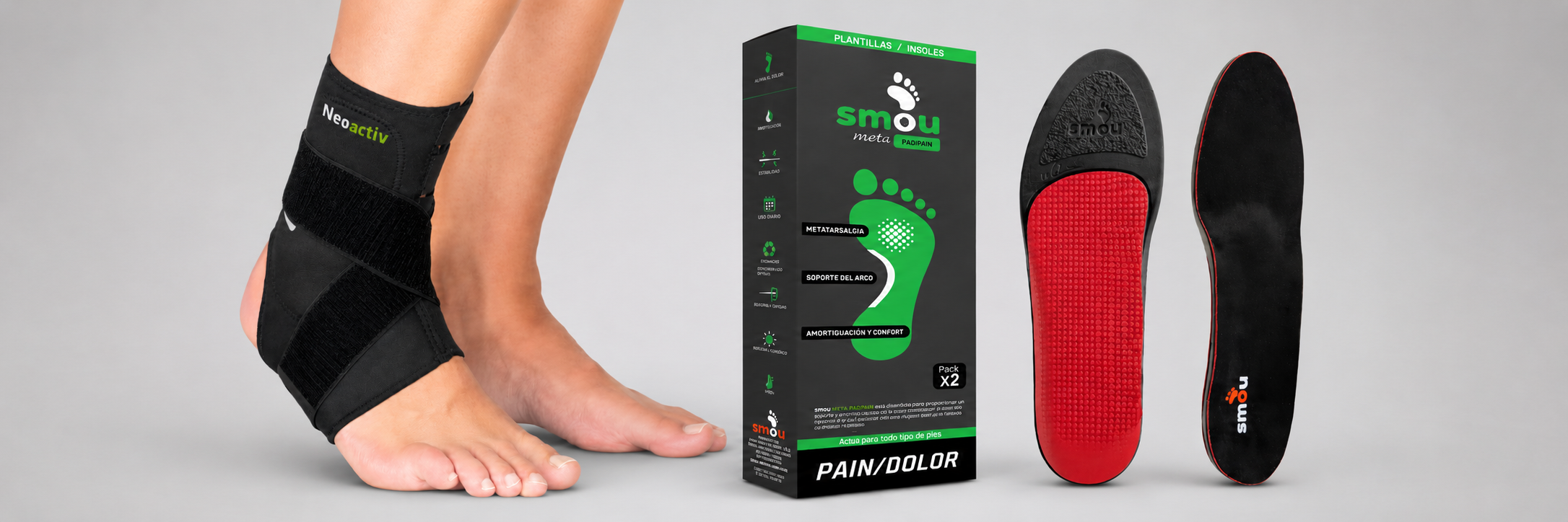 tobillera estabilizadora y plantilla de descarga metatarsal